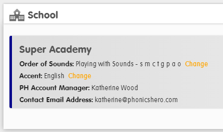 School section showing the Change accent option