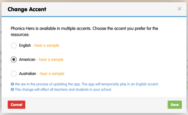 Change accent pop-up window