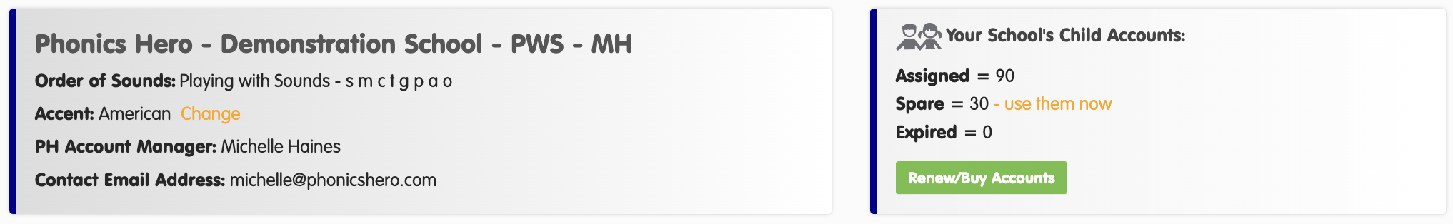 top of manage accounts page